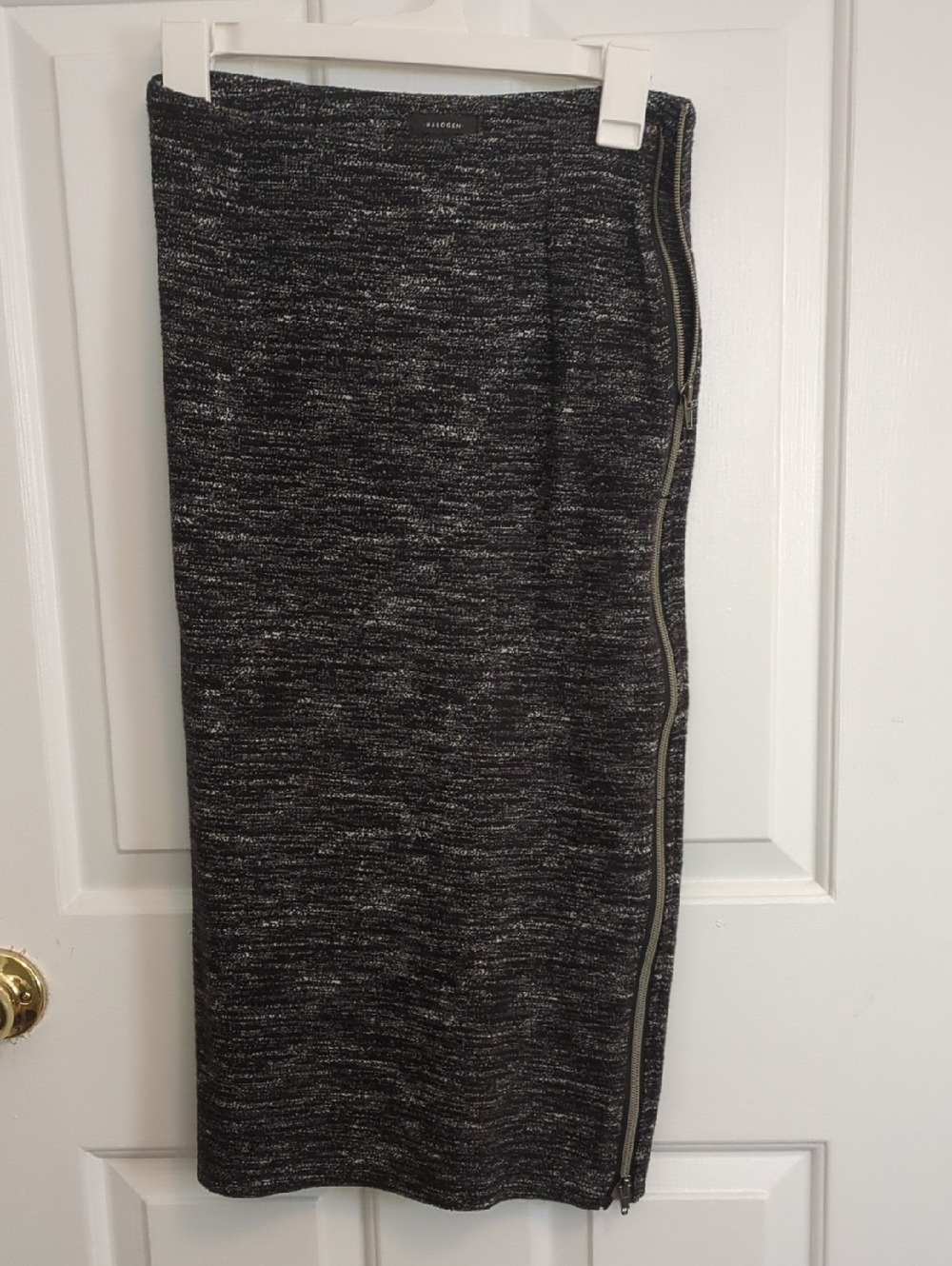 Halogen Black and White Tweed Midi Pencil Skirt with Side Zip